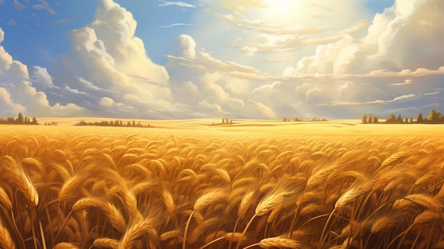 wheat field with a sunset in the background.