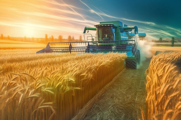 a wheat field with a sunset in the background