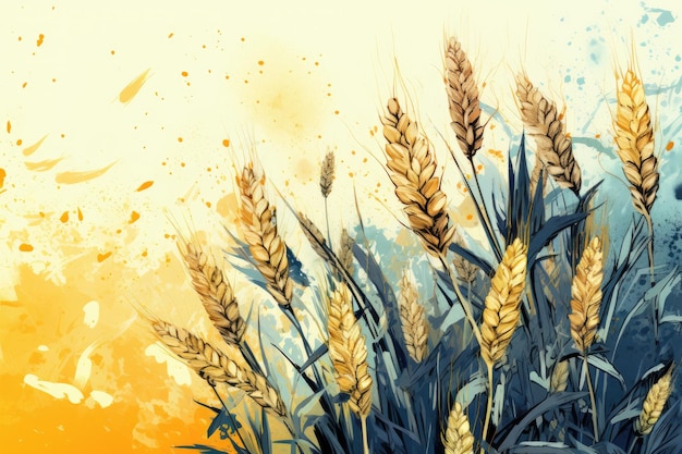 Wheat field with a watercolor background