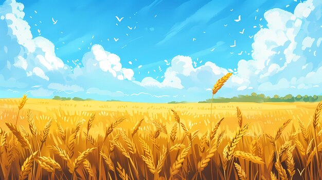 Photo wheat fieldillustration background