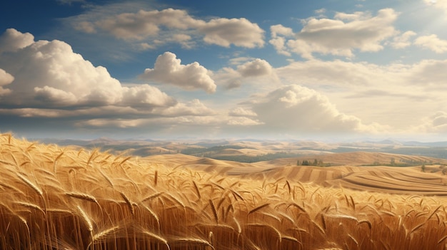 Photo wheat fields harvesting landscape rural abundance generative ai