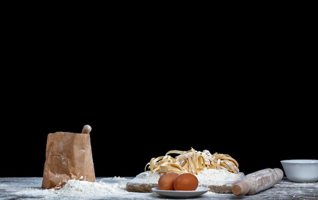 Wheat flour from wheat grains on the table