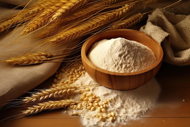 小麦 の 穀物 と 粉