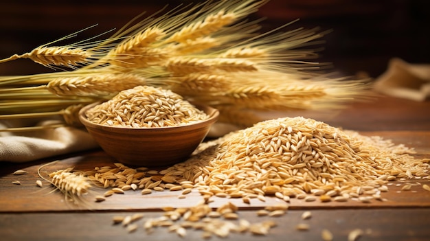 Wheat grains on the table