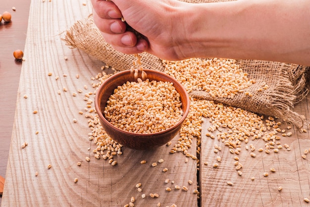 Wheat in hand pour