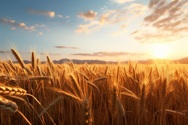 Wheat is harvested at dawn on a fresh autumn morning