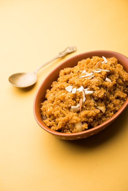 Wheat Laapsi or Lapsi or Shira or Halwa is an Indian sweet dish made of broken wheat or Daliya pieces and ghee along with nuts, raisins and dried fruits