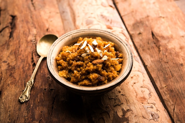 Wheat Laapsi or Lapsi or Shira or Halwa is an Indian sweet dish made of broken wheat or Daliya pieces and ghee along with nuts, raisins and dried fruits