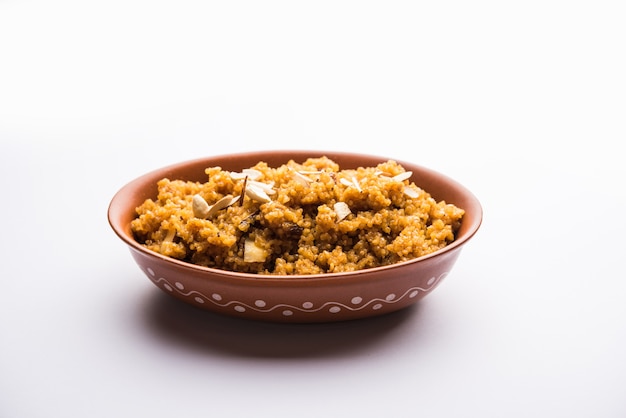 Wheat Laapsi or Lapsi or Shira or Halwa is an Indian sweet dish made of broken wheat or Daliya pieces and ghee along with nuts, raisins and dried fruits