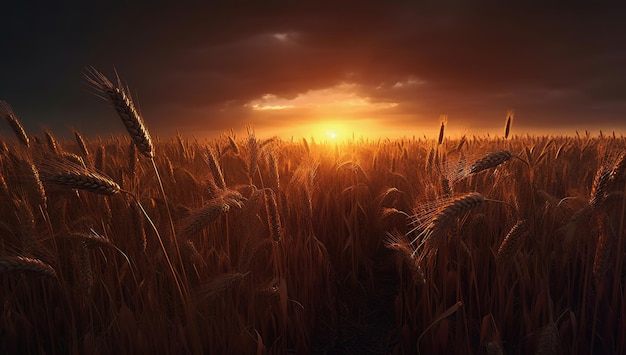 Wheat in open field industrial product design pessimistic mood Harvest time Generative AI