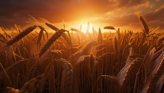 Wheat in open field industrial product design rural background Harvest time
