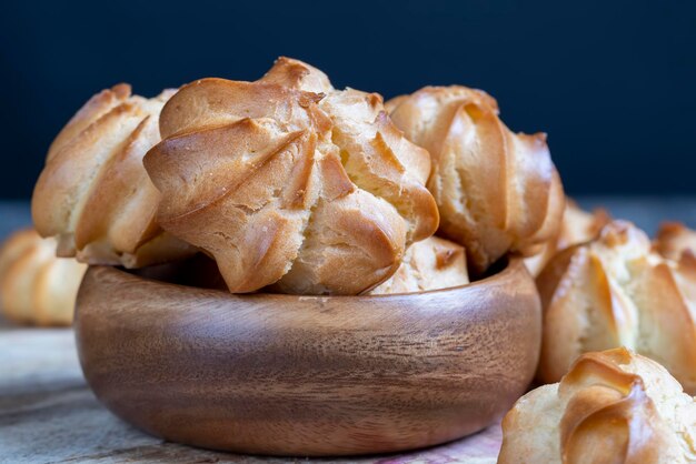 Wheat pastry made of custard dough is baked with small cookies soft custard cookies made of wheat flour eggs and other ingredients