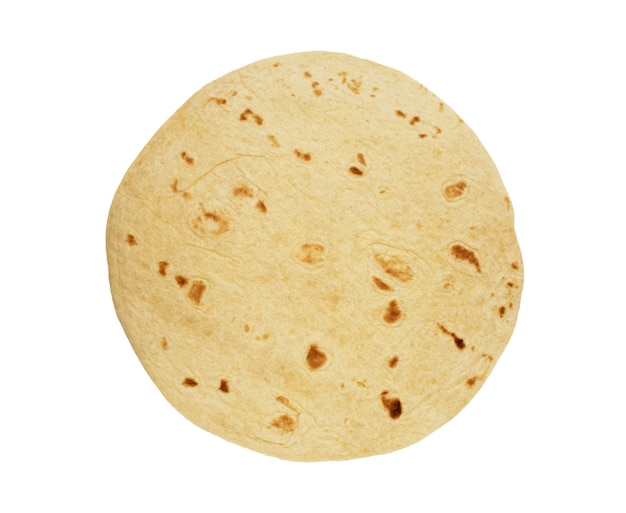 Wheat round tortillas on white background one pita isolated