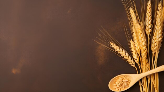 Photo wheat on wooden spoon over isolated background