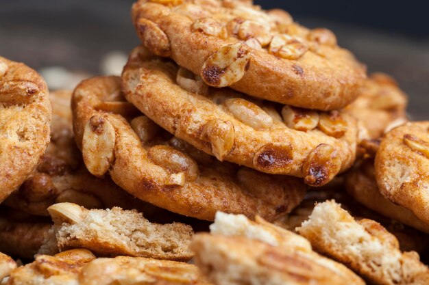 Wheatoatmeal cookies with peanuts closeup