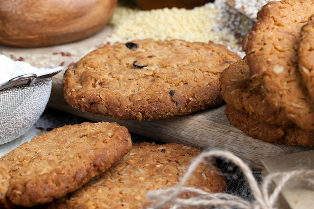 Wheatoatmeal cookies with peanuts closeup