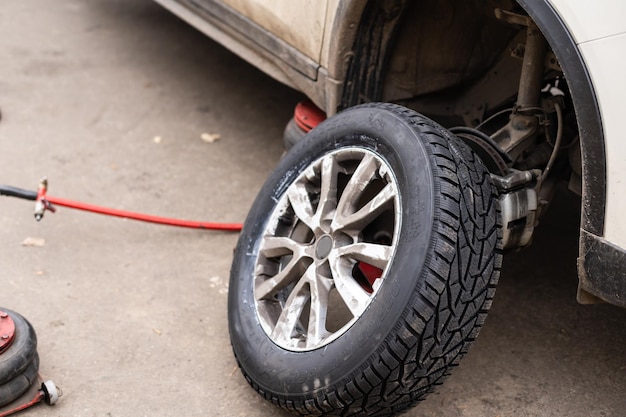 Wheel balancing close up photo