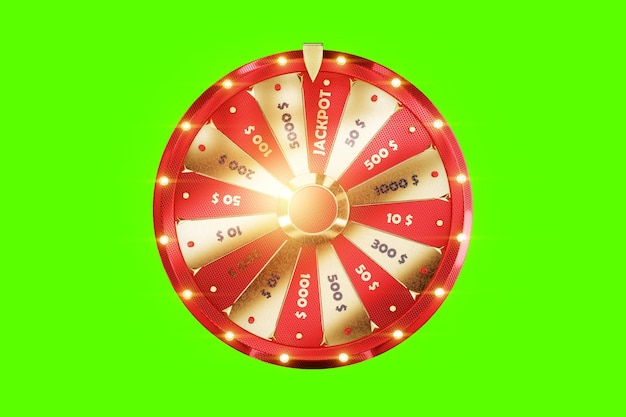wheel of fortune isolated on green background casino concept luck luck gambling gambling establishments 3d illustration 3d render copy space