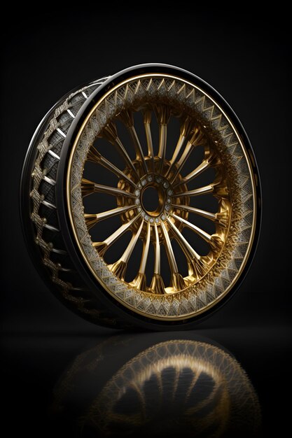 A wheel that has a gold rim and the word " audi " on it