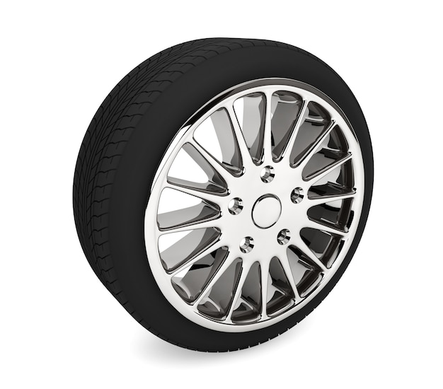 Wheel with steel rim on a white background