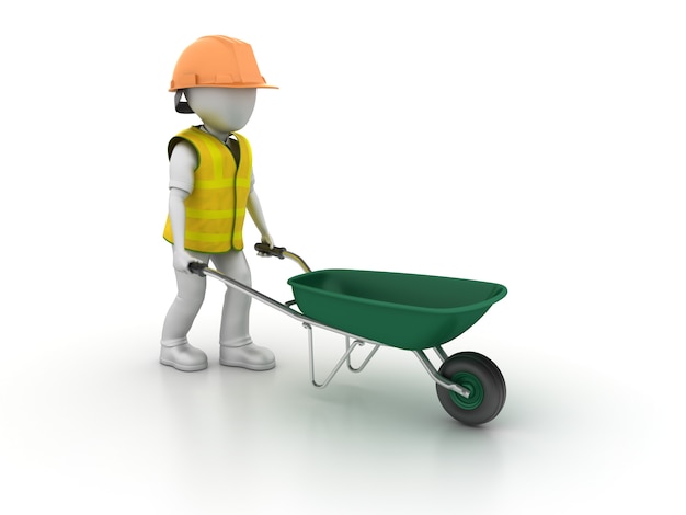 Photo wheelbarrow with cartoon worker