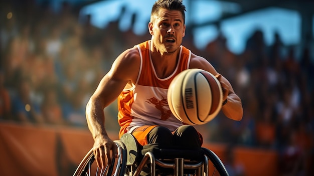 Photo wheelchair basketball match generative ai