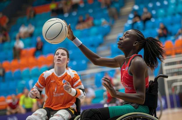 Photo wheelchair basketball players in action