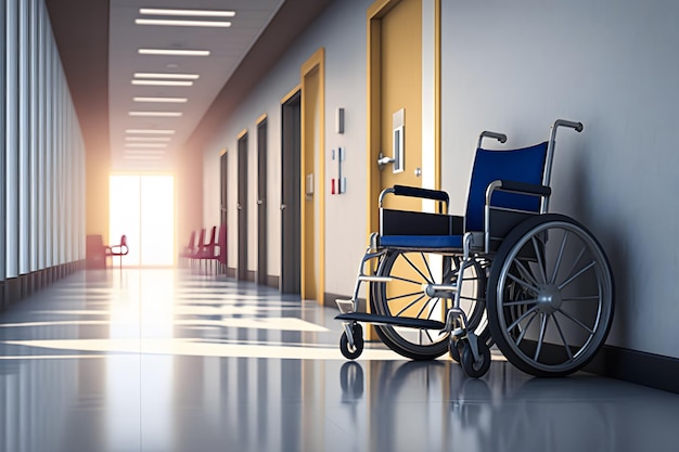 Wheelchair in the hospital corridor Neural network AI generated