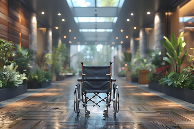 Photo wheelchair in middle of hallway generative ai