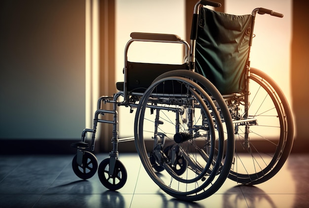 Wheelchair for physical assistance at nursing home close up