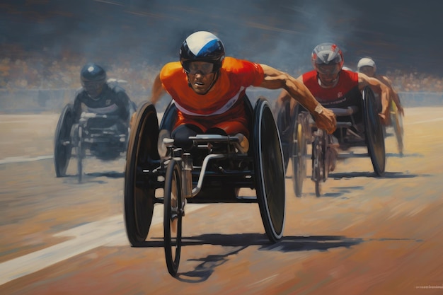 Foto corridore in sedia a rotelle in arte sportiva d'azione
