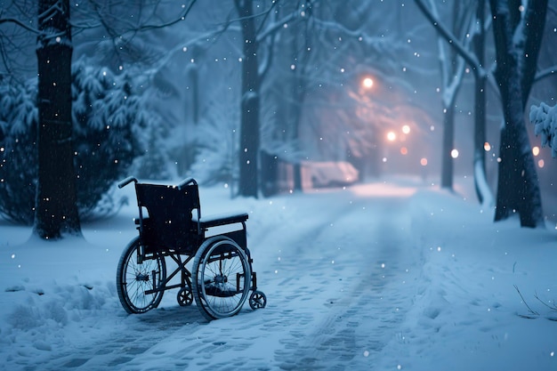 Wheelchair in Snowy Park