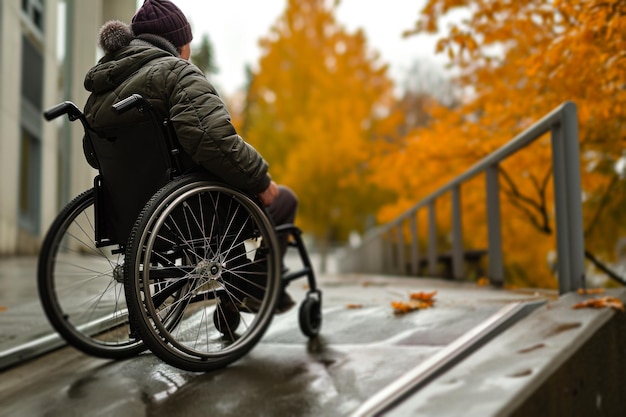 写真 秋の環境での車椅子利用者