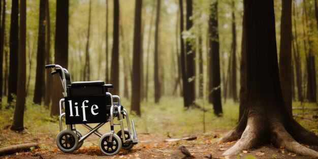 A wheelchair with the word life on it