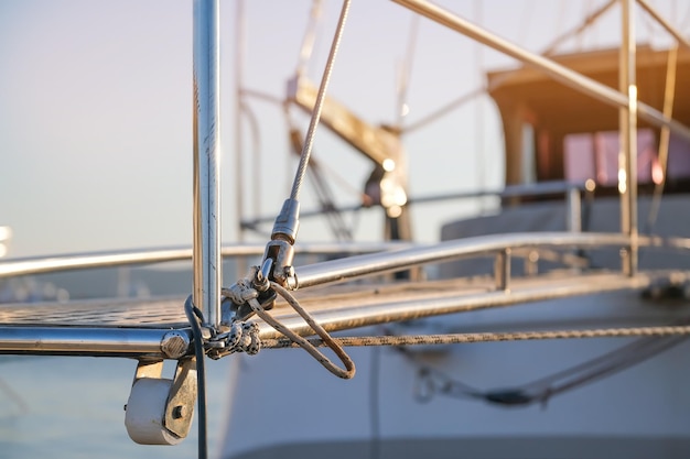 Wheels and ladder of the yacht close-up