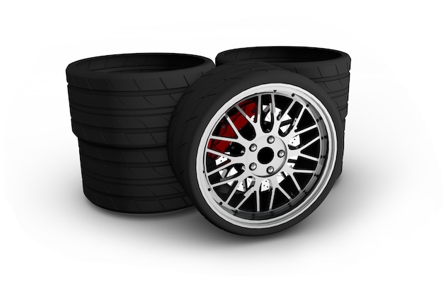 Wheels with alloy rims - 3d render