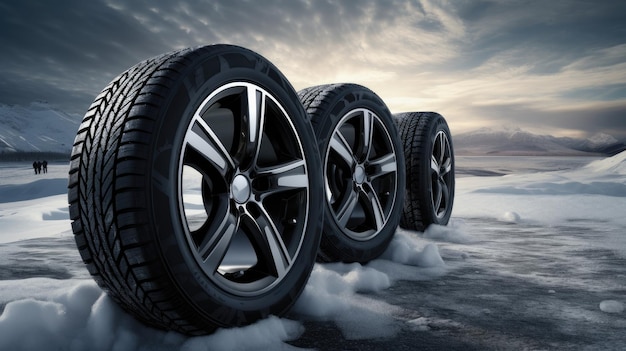 Wheels with winter tires ready for winter with snow and all difficult weather conditions