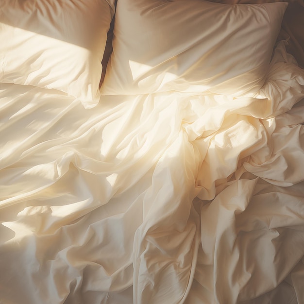 Photo when the morning light filters into the bed through the window it gives a warm feeling