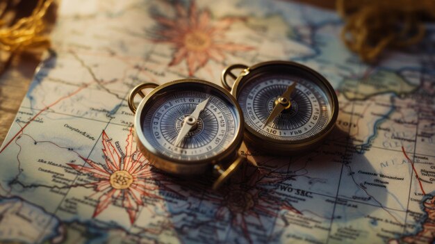 Photo when two hearts find their way a close_up of compasses meeting