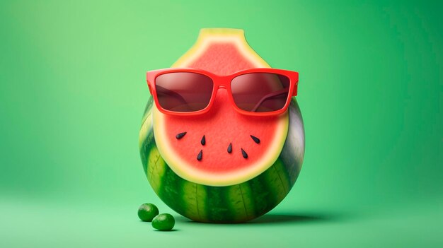 Photo when on vacation take it easy a creative watermelon wearing sunglasses on a bright background generative ai