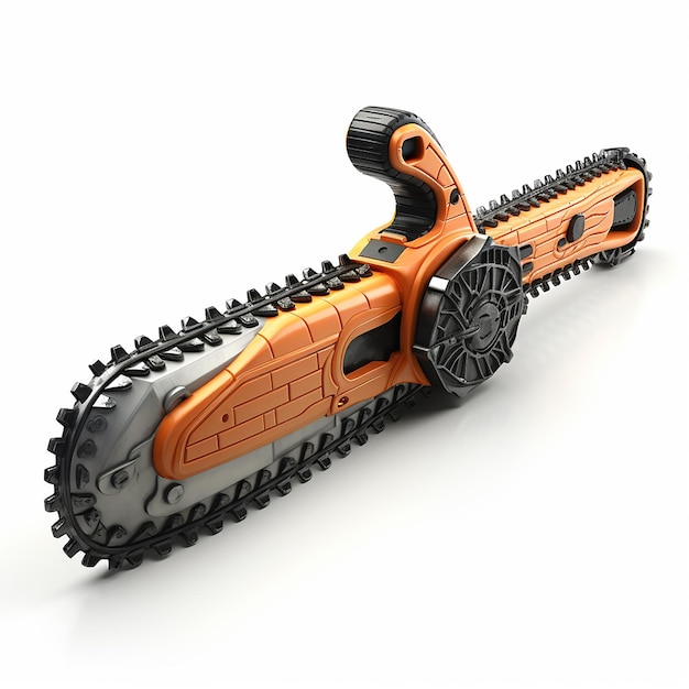 Whimsical 3D Cartoon Chainsaw on White Background