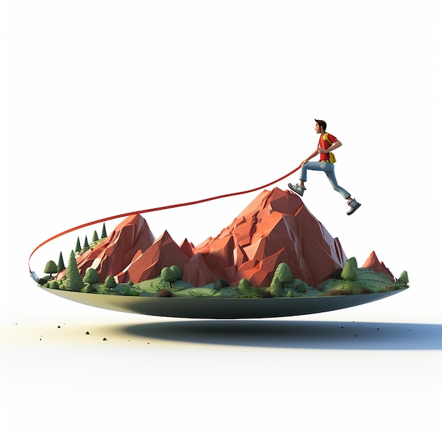 Whimsical 3D Cartoon Slackline on White Background