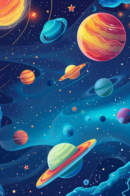 Whimsical 3D cartoon space backdrop