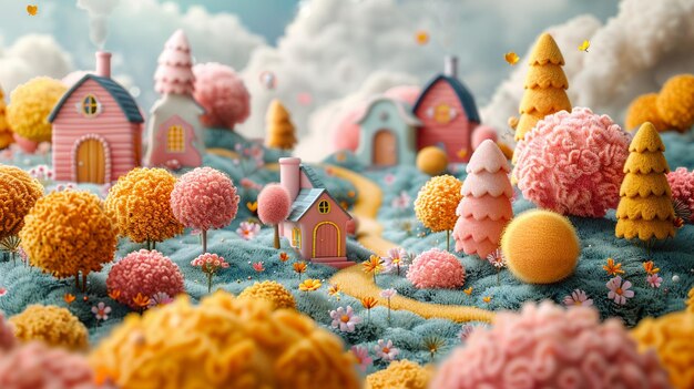 Whimsical 3d kawaii setting a wallpaper