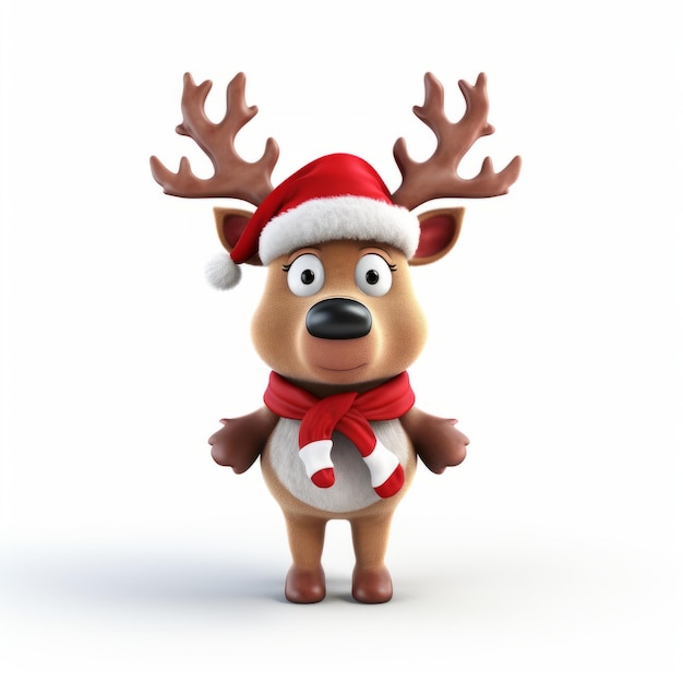 Whimsical 3d Render Of Cute Santa Claus Reindeer With Red Nose And Santa Hat