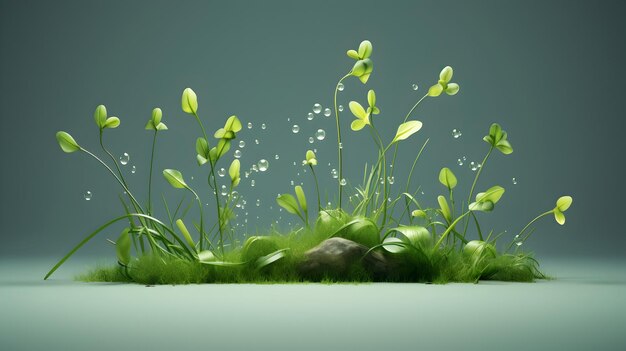 A whimsical 3D rendering of a floating green grassland