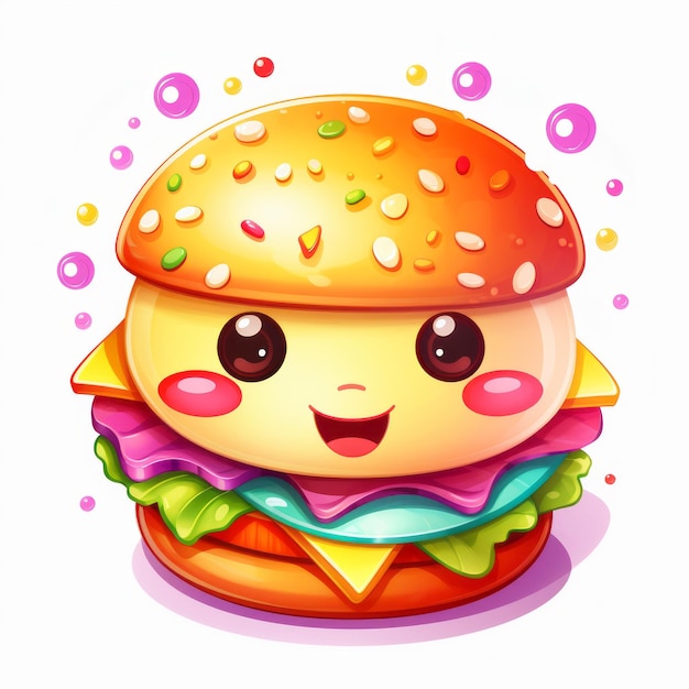 Фото Капризный и яркий kawaii burger clipart вливает цвет в ваши проекты с помощью высококачественных изображений