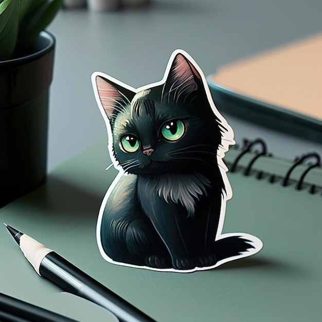 Whimsical Animation Black Cat Sticker