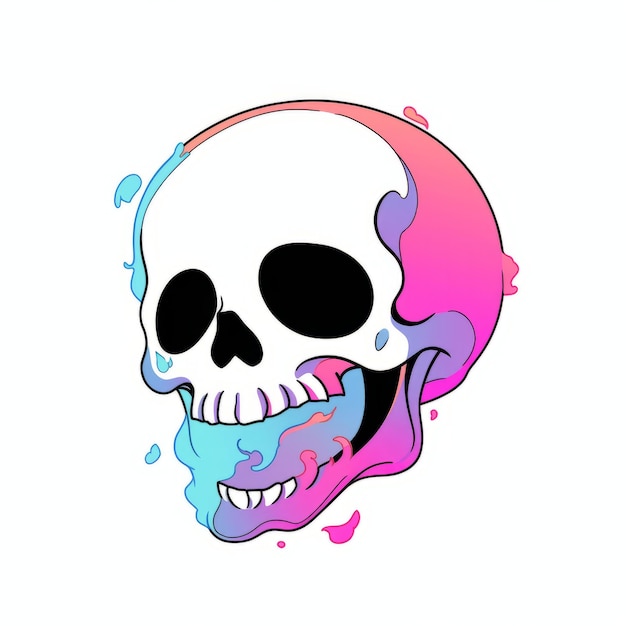 Photo whimsical anime chibi skull floating and laughing on white background generative ai