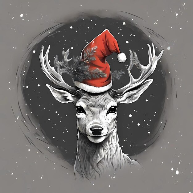 Whimsical Anime Deer in a Festive Hat A Delightful Christmas Illustration